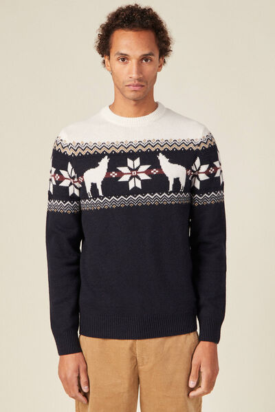 Pull manches longues bleu marine homme