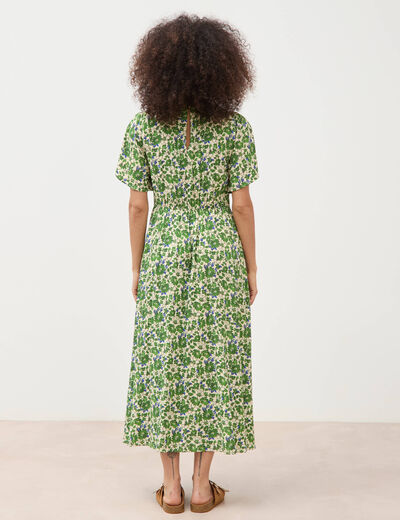 Robe fluide col v manches courtes vert femme