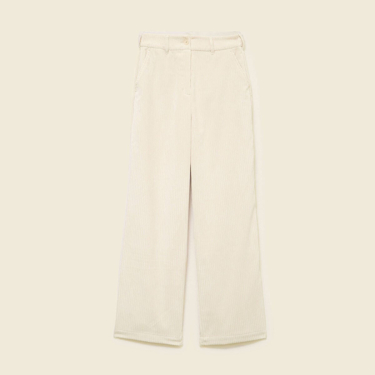 Pantalon large taille haute en velours creme femme