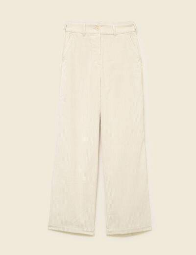Pantalon large taille haute en velours creme femme