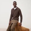 Pull droit col polo manches longues marron homme
