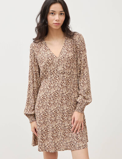 Robe manches longues marron femme