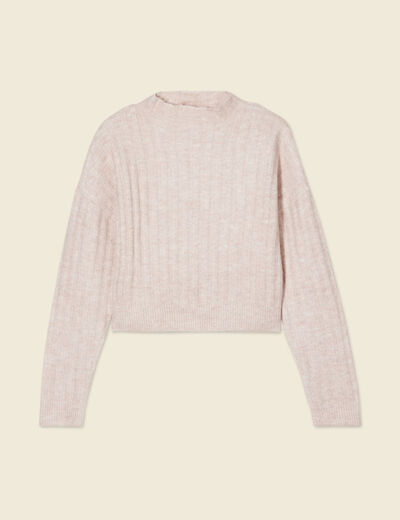 Pull manches longues cropped creme femme