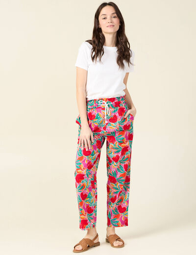 Pantalon carotte taille haute multicolore femme