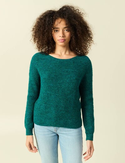 Pull r&eacute;versible manches longues col rond vert femme