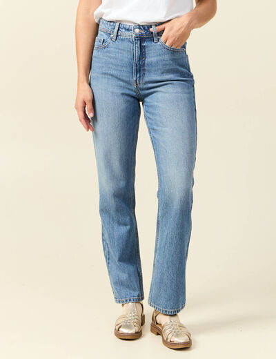 Jeans straight taille haute 7/8ème bleu femme