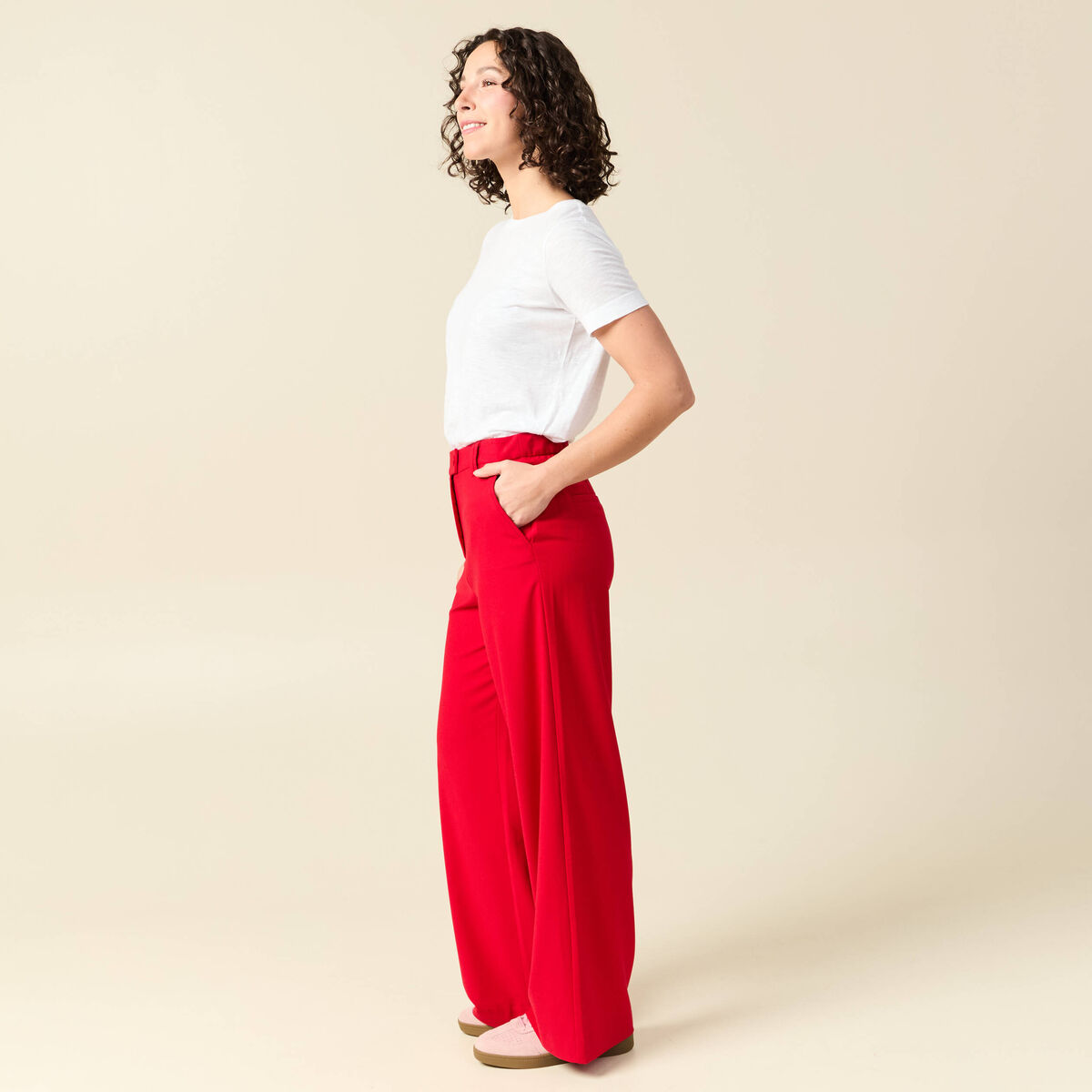 Pantalon loose taille standard fluide rouge femme