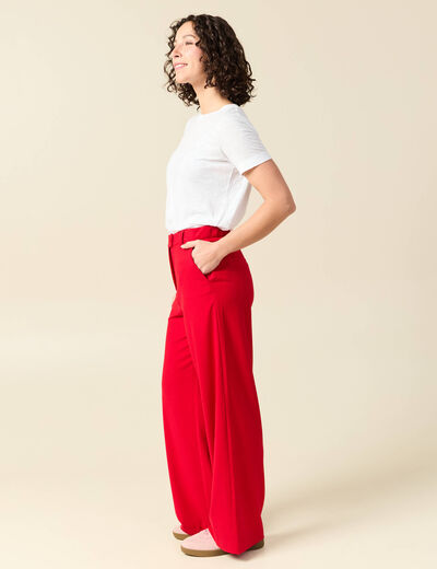 Pantalon loose taille standard fluide rouge femme
