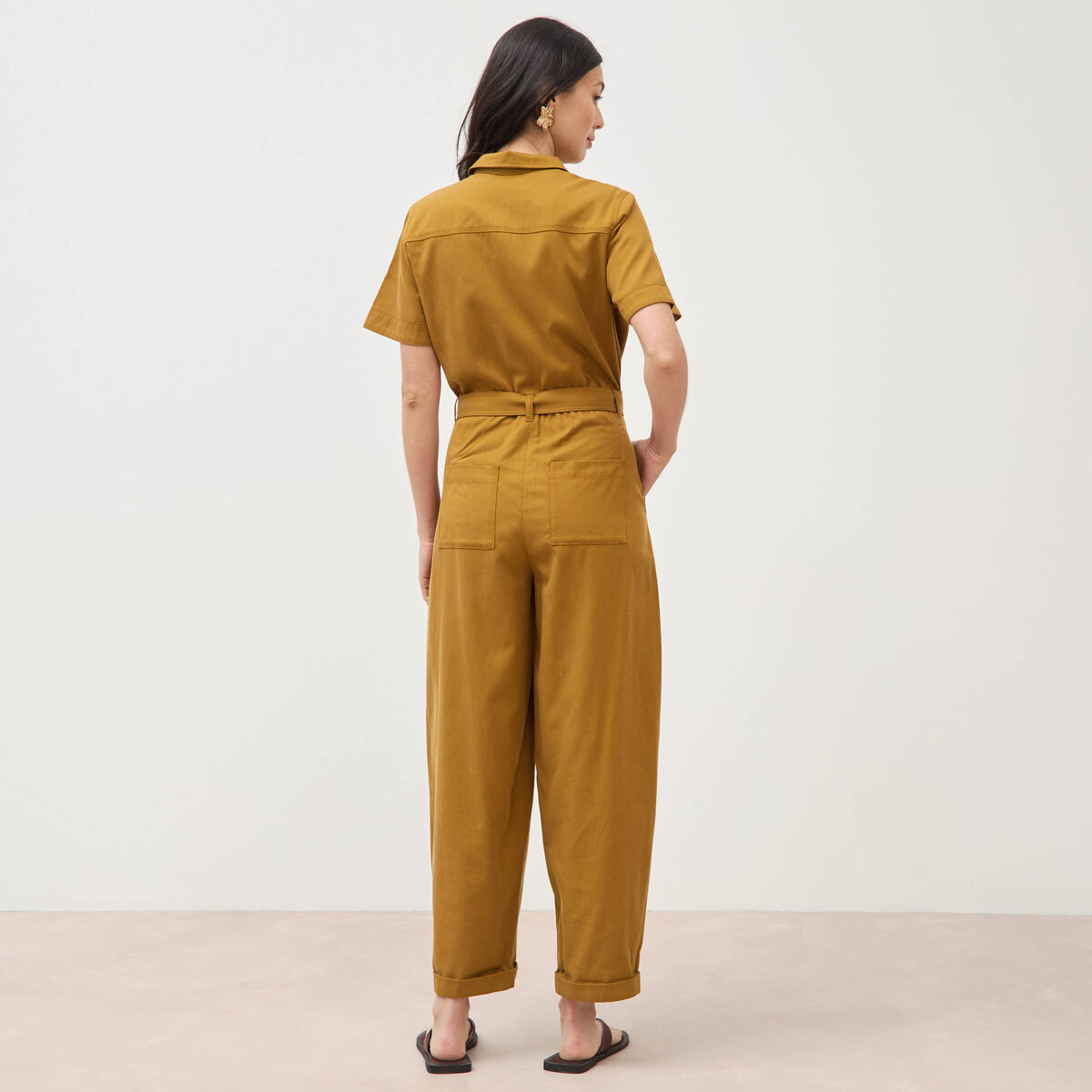Combinaison salopette col am&eacute;ricain vert olive femme