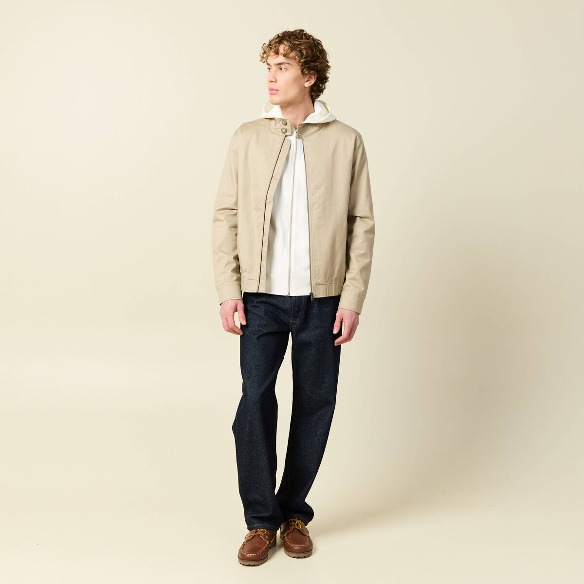 Blouson col montant manches longues beige homme