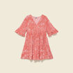 Robe col v manches au coude orange corail femme