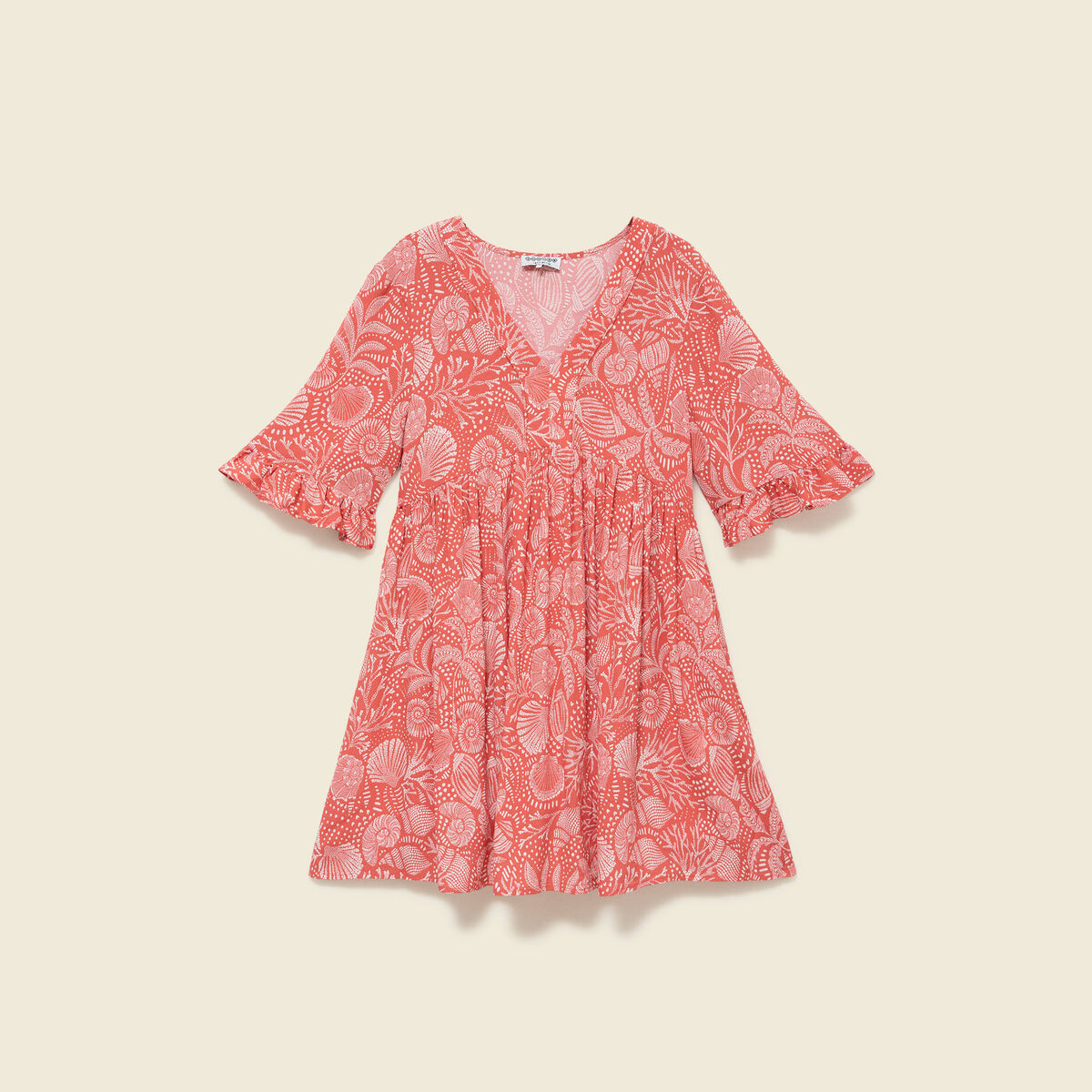 Robe col v manches au coude orange corail femme