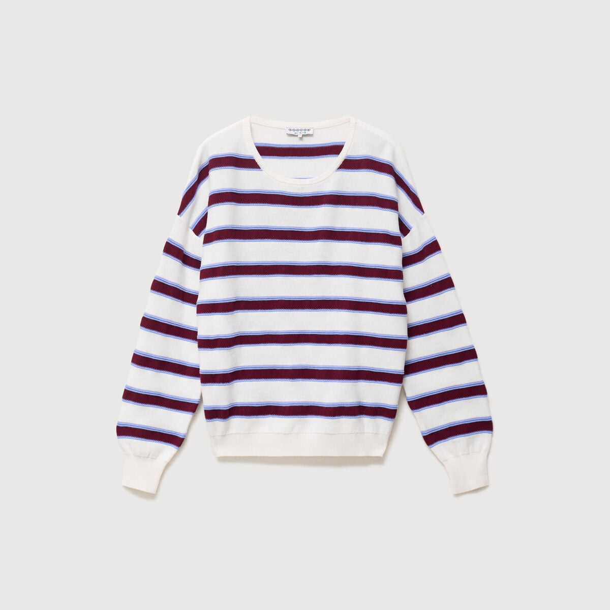 Pull col rond manches longues en coton marron chocolat femme