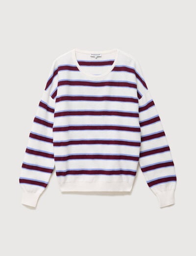 Pull col rond manches longues en coton marron chocolat femme
