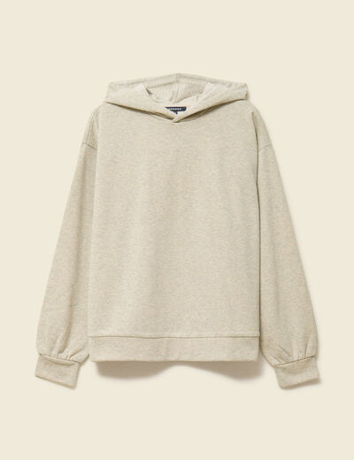 Sweat &agrave; capuche manches longues brillant gris femme