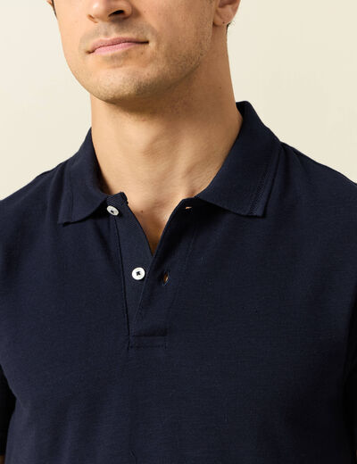 Polo cintré manches courtes en coton bleu marine homme