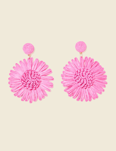 Boucles d'oreilles pendantes rose fushia femme