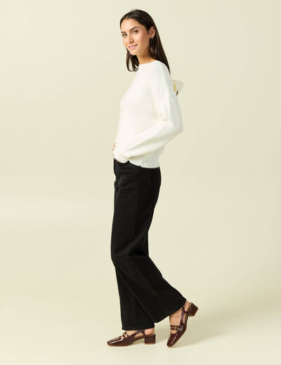 Pull col rond manches longues ecru femme
