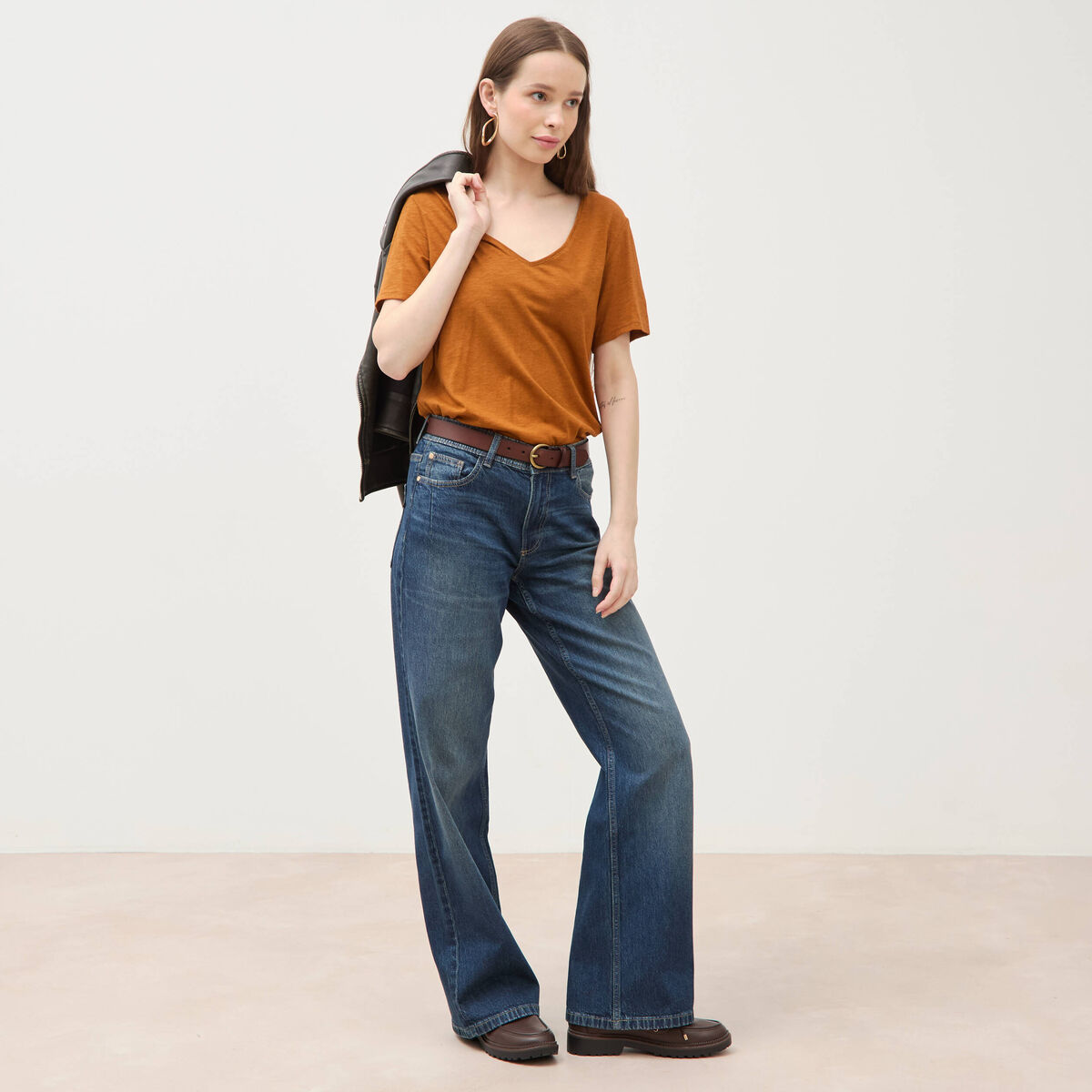 T-shirt manches courtes camel femme