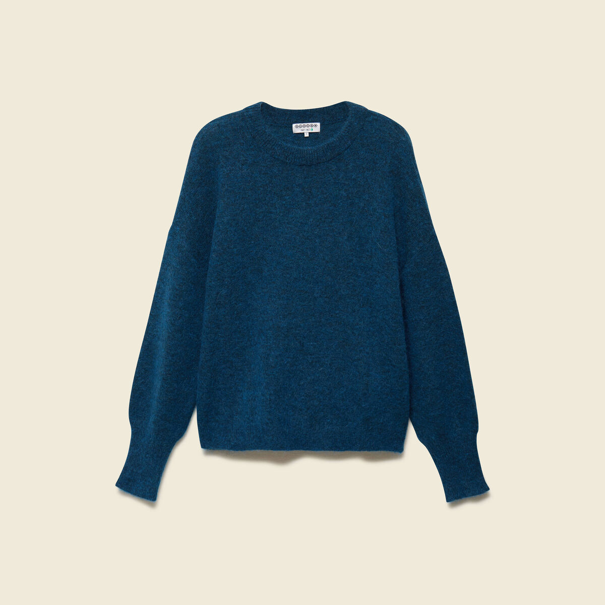 Pull col rond manches longues bleu canard femme