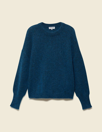 Pull col rond manches longues bleu canard femme