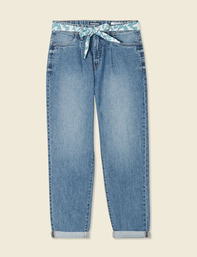 Jeans mom ceinture foulard denim stone femme