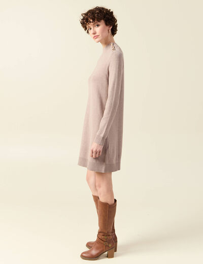Robe pull droite col montant taupe femme