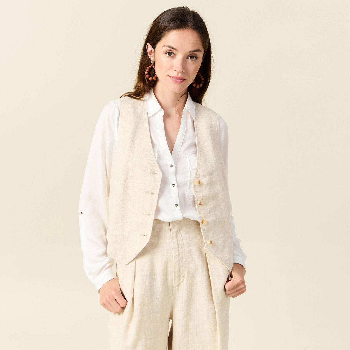 Gilet ajust&eacute; sans manches doubl&eacute; sable femme