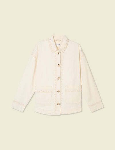Blouson boutonné brodé denim blanc femme