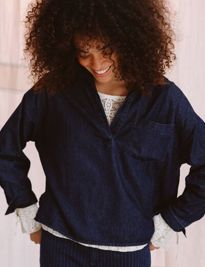 Chemise oversize en coton denim stone femme