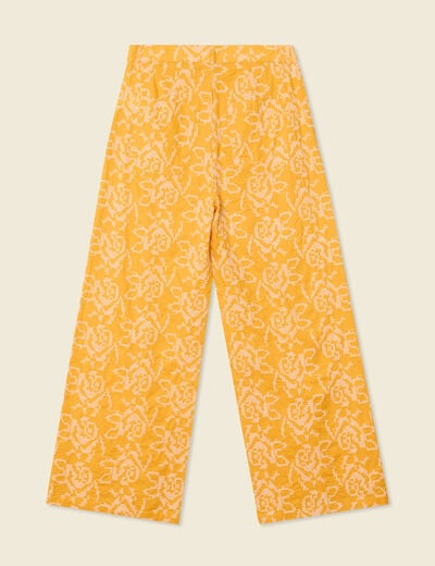 Pantalon large brodé jaune femme