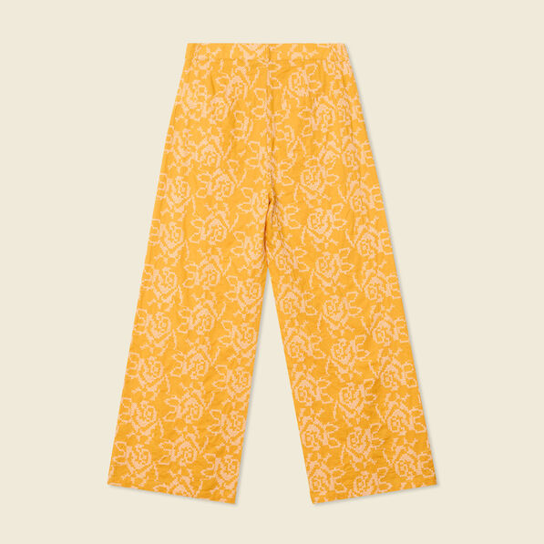 Pantalon large brodé jaune femme