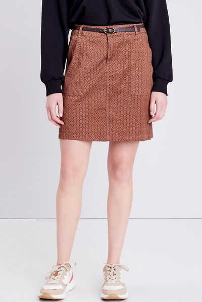 Jupe droite ceinturée camel femme