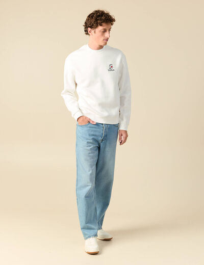 Sweat ras de cou manches longues brod&eacute; ecru homme