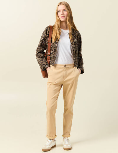 Pantalon chino cigarette beige femme