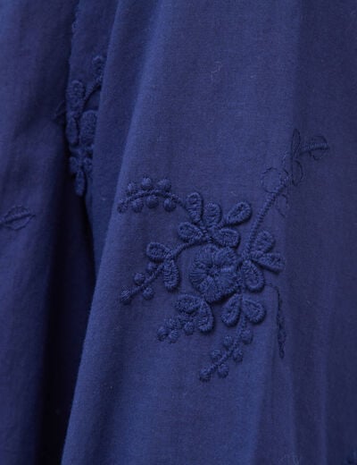 Chemise en coton manches 3/4 bleu marine femme