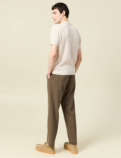 Polo cintr&eacute; col cubain manches courtes sable homme