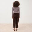 Pantalon taille haute velours resserr&eacute; marron femme