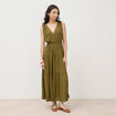 Robe fluide col v sans manches vert kaki femme