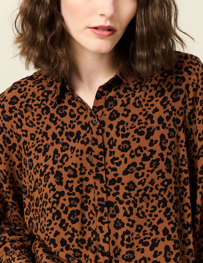 Chemise manches longues fluide marron foncé femme