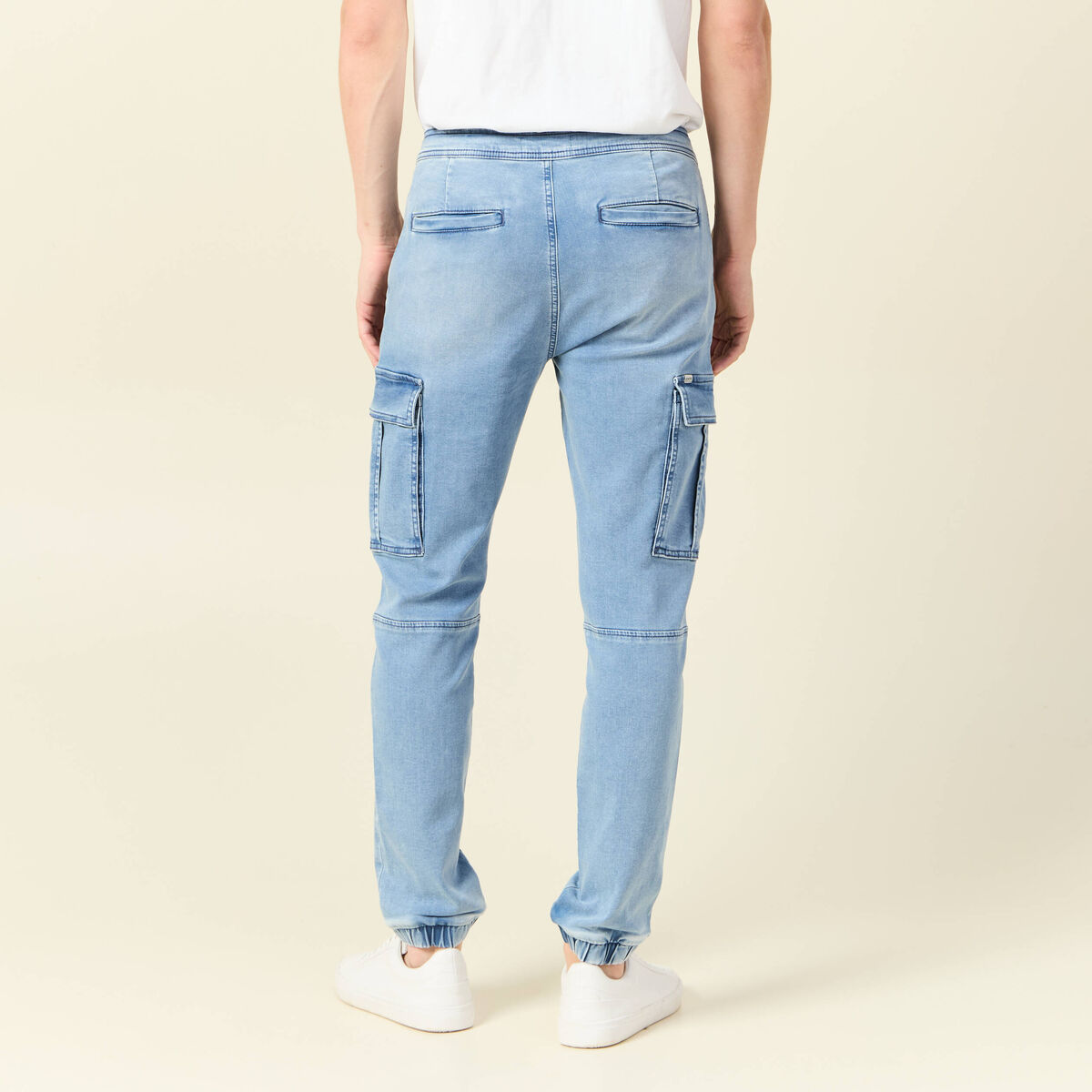 Jeans battle à coulisse denim bleach homme
