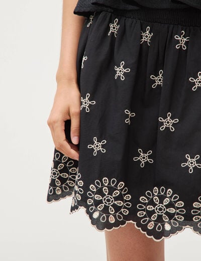 Jupe taille haute doubl&eacute;e en coton noir femme