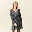 Robe droite courte col v manches longues noir femme