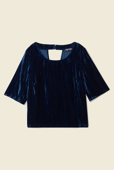 Blouse velours éco-responsable bleu canard femme