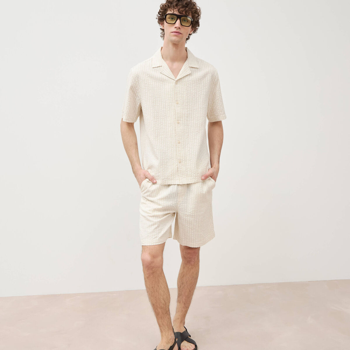 Bermuda coupe droite beige homme