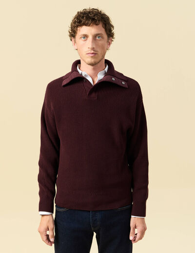 Pull droit manches longues bordeaux homme