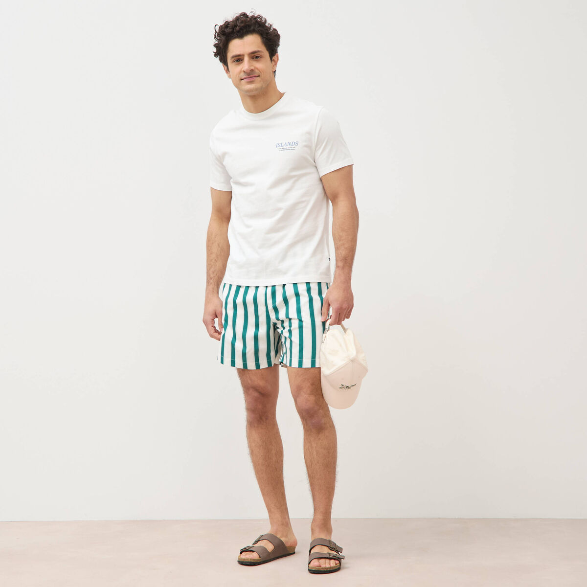Maillot de bain ray&eacute; doubl&eacute; vert &eacute;meraude homme