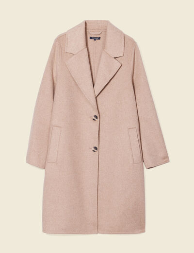 Manteau droit long boutonné marron clair femme
