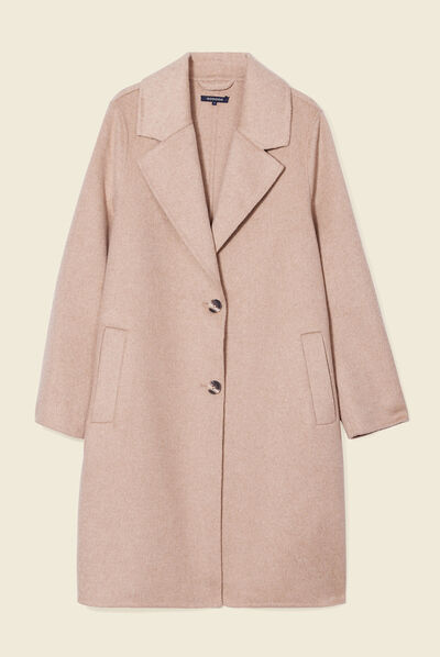 Manteau droit long boutonné marron clair femme