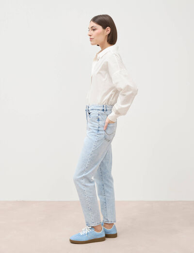 Jeans mom 7/8&egrave;me denim snow bleu femme